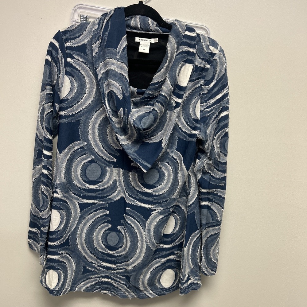 Women's Feratelli Long Sleeve Textured Cowl Neck Pullover Top Size M Blue